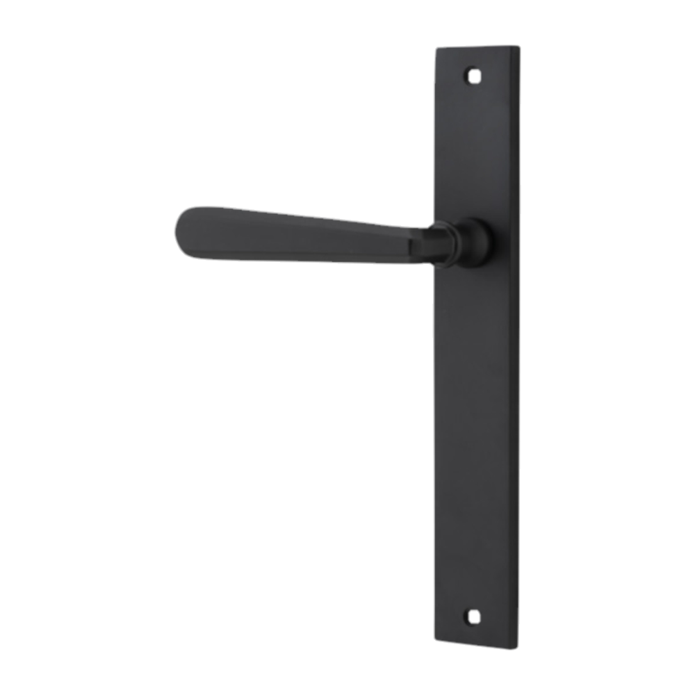 Door Lever Copenhagen Rectangular Latch Left Hand Fixed Matt Black L120xP57mm BPH240xW38mm in Matt Black