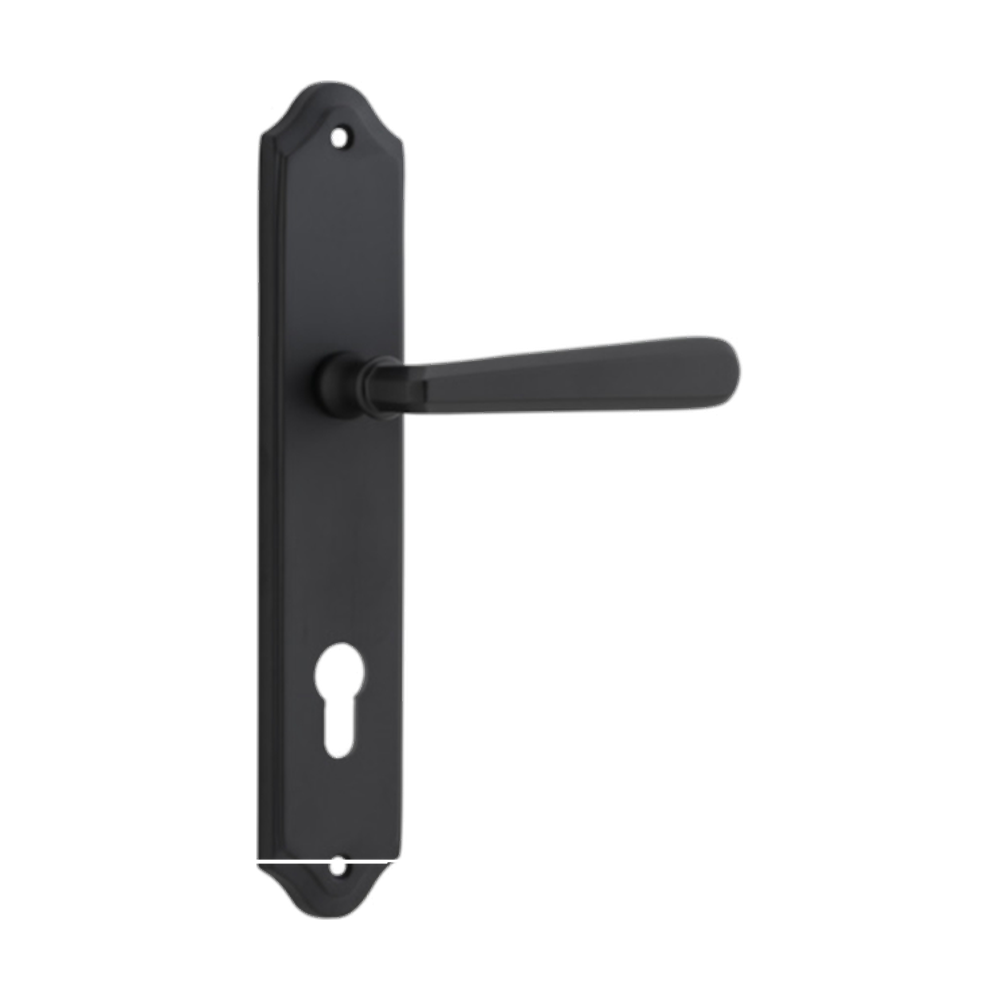 Door Lever Copenhagen Shouldered Euro Pair Matt Black CTC85mm H250xW48xP61mm in Matt Black