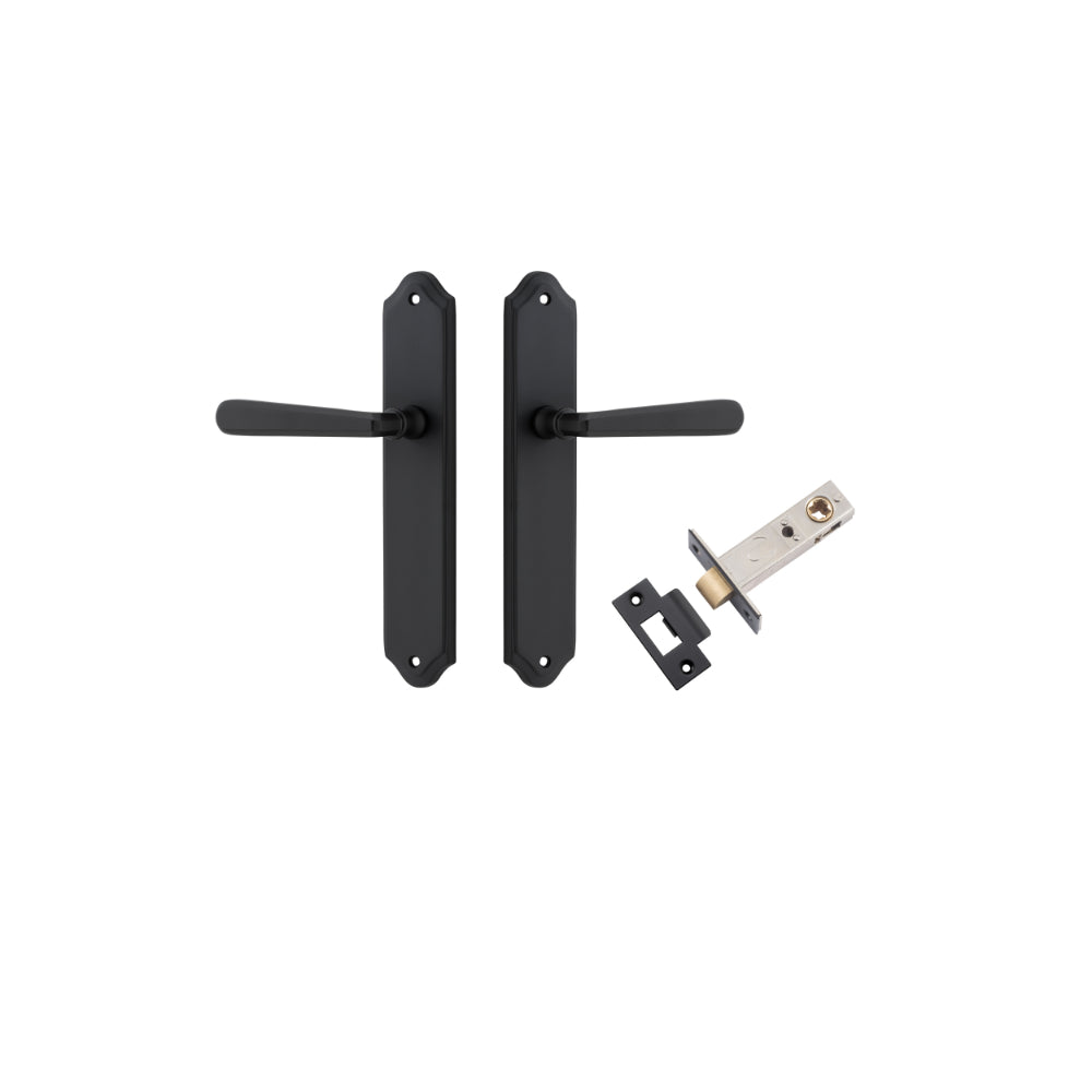 Door Lever Copenhagen Shouldered Latch Pair Matt Black H250xW48xP61mm Passage Kit Tube Latch Split Cam 'T' Striker Matt Black Backset 60mm in Matt Black