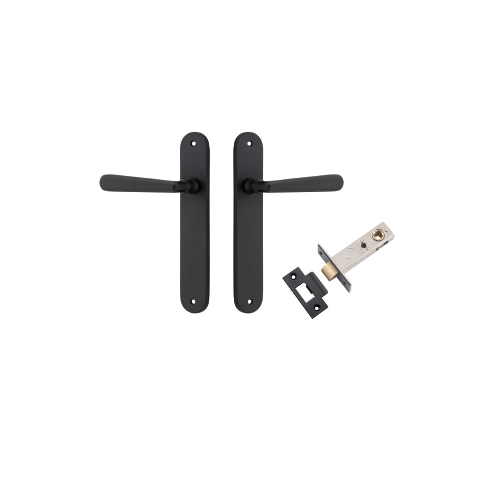 Door Lever Copenhagen Oval Latch Pair Matt Black H240xW40xP61mm Passage Kit Tube Latch Split Cam 'T' Striker Matt Black Backset 60mm in Matt Black