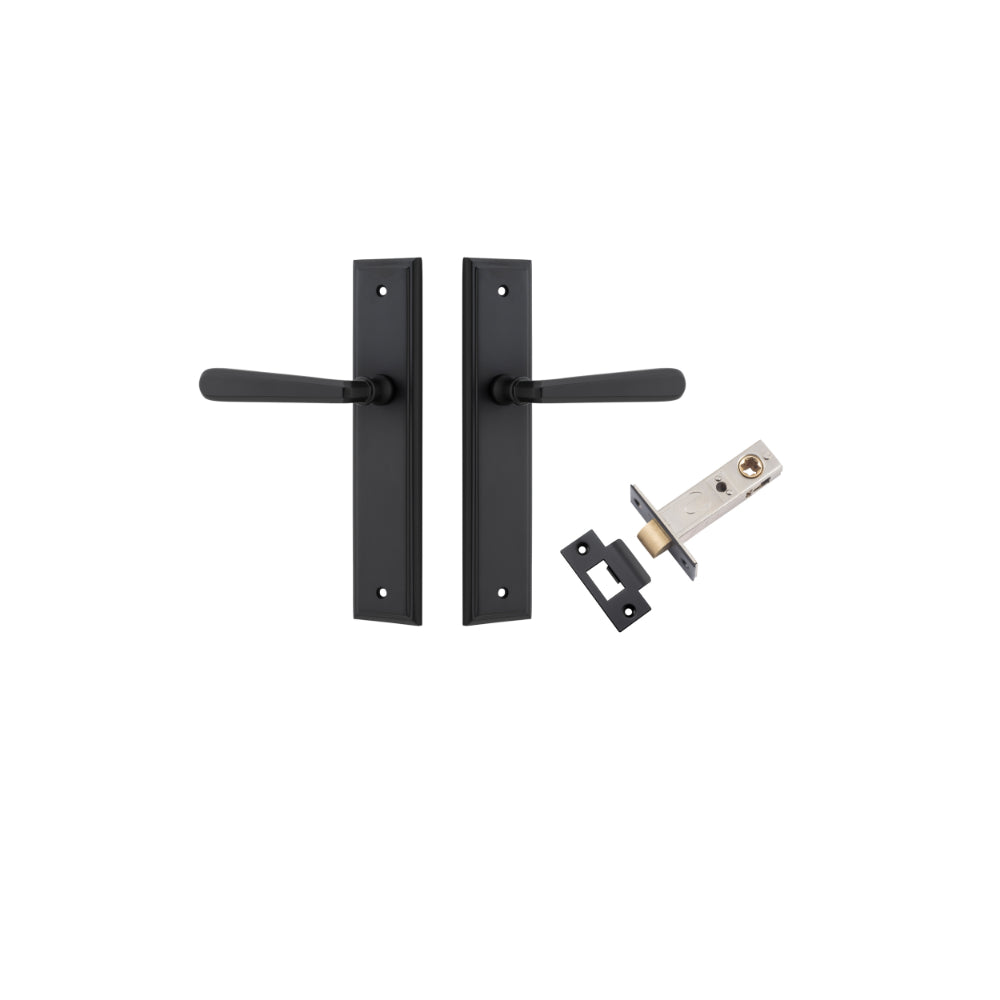 Door Lever Copenhagen Stepped Latch Pair Matt Black H237xW50xP61mm Passage Kit Tube Latch Split Cam 'T' Striker Matt Black Backset 60mm in Matt Black