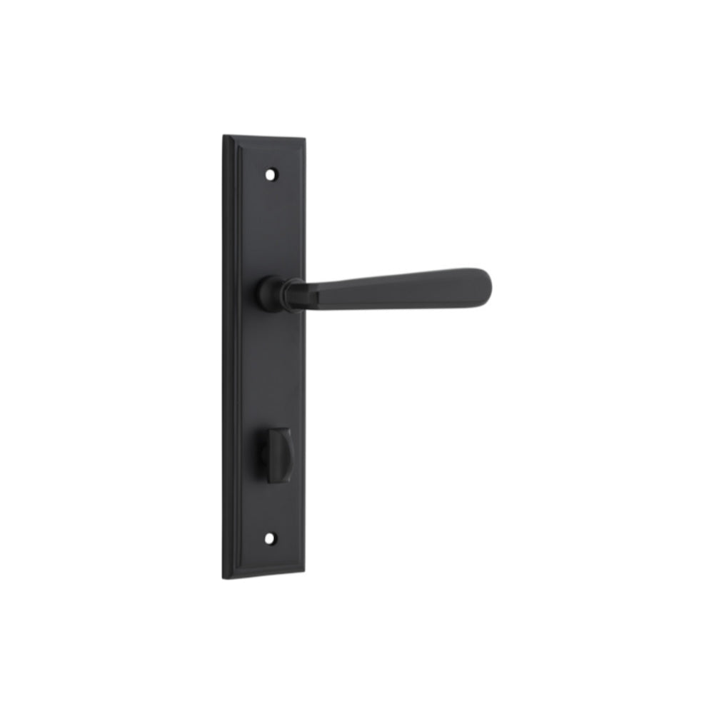Door Lever Copenhagen Stepped Privacy Pair Matt Black CTC85mm H237xW50xP61mm in Matt Black