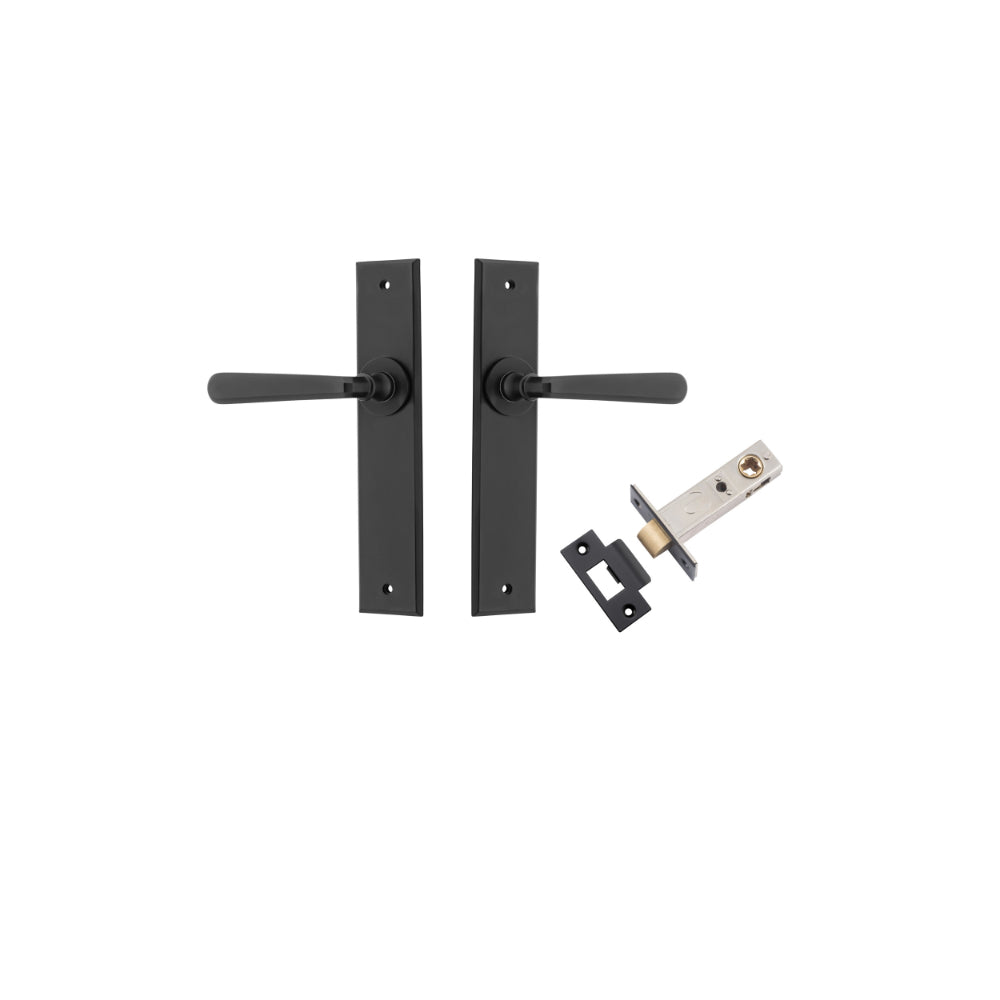 Door Lever Copenhagen Chamfered Matt Black L120xP59mm BPH240xW50mm Passage Kit Tube Latch Split Cam 'T' Striker Matt Black Backset 60mm in Matt Black