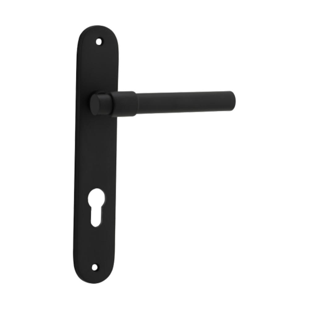 Door Lever Helsinki Oval Euro Pair Matt Black CTC85mm H240xW40xP44mm in Matt Black