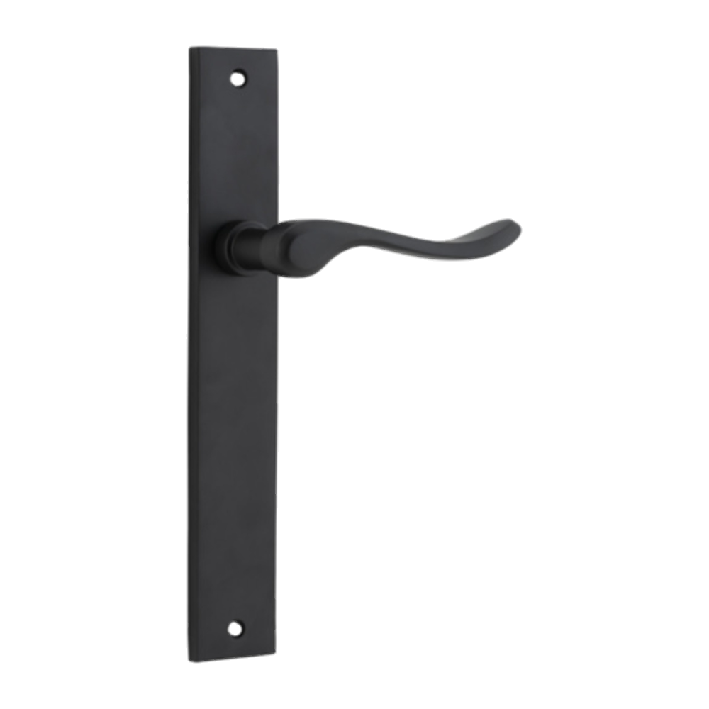 Door Lever Stirling on Long Backplate Pair Matt Black H240xW38xP64mm in Matt Black
