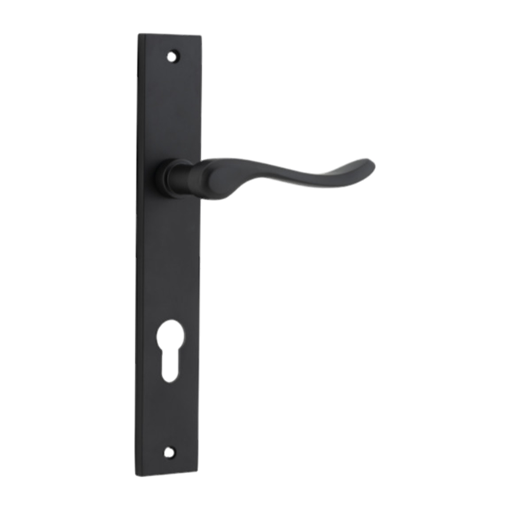 Door Lever Stirling Rectangular Euro Pair Matt Black CTC85mm H240xW38xP64mm in Matt Black