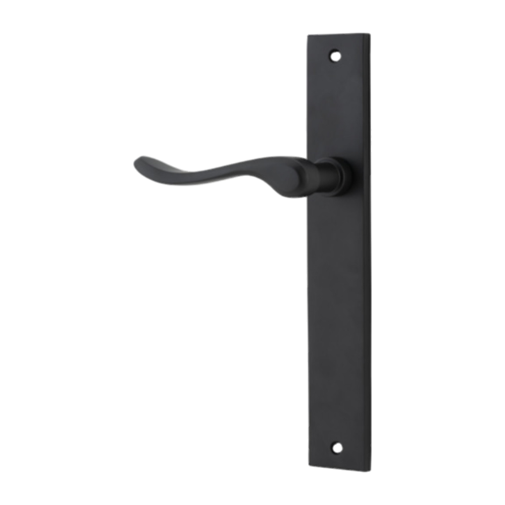 Door Lever Stirling Rectangular Latch Left Hand Fixed Matt Black L116xP62mm BPH240xW38mm in Matt Black