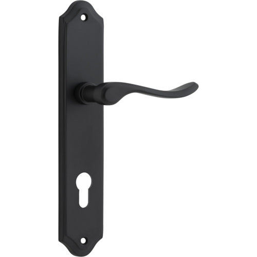 Door Lever Stirling Shouldered Euro Pair Matt Black CTC85mm H250xW48xP64mm in Matt Black