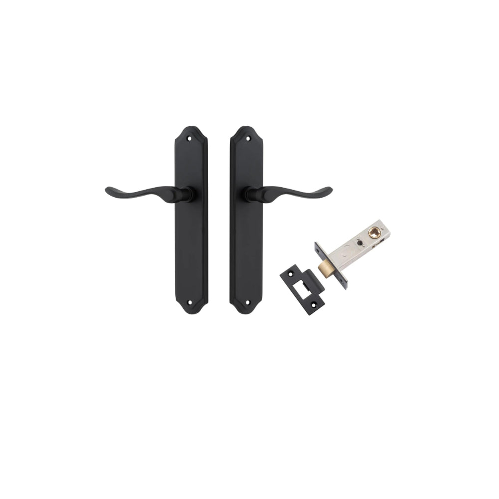 Door Lever Stirling Shouldered Latch Pair Matt Black H250xW48xP64mm Passage Kit Tube Latch Split Cam 'T' Striker Matt Black Backset 60mm in Matt Black