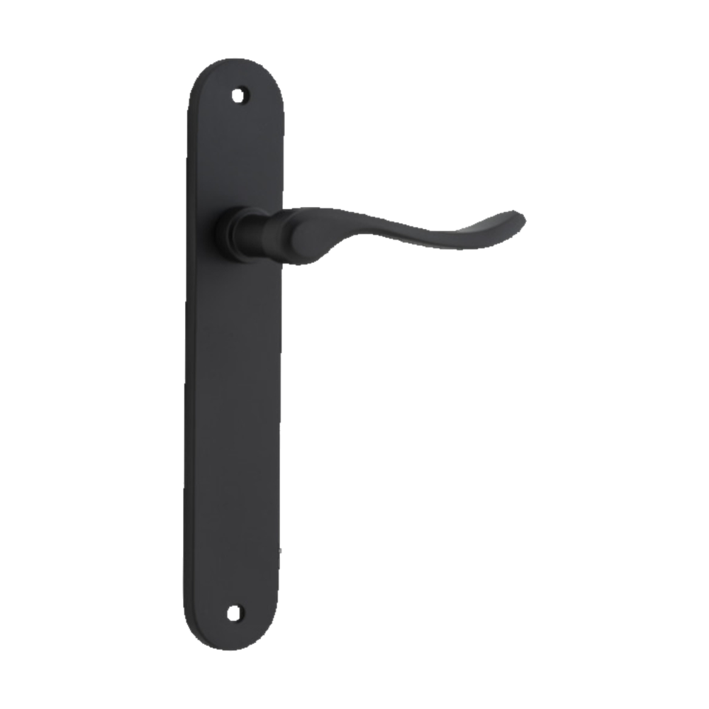 Door Lever Stirling Oval Latch Pair Matt Black H240xW40xP64mm in Matt Black