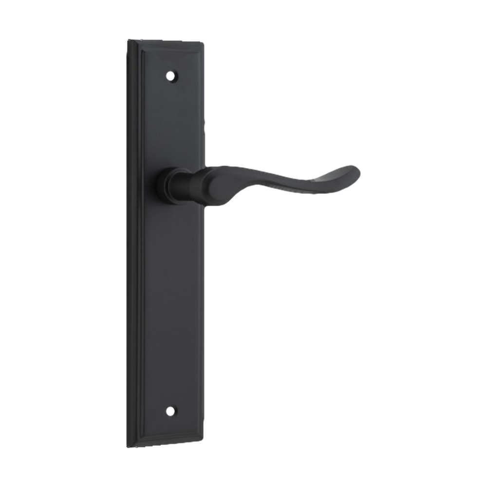 Door Lever Stirling Stepped Latch Pair Matt Black H237xW50xP64mm in Matt Black