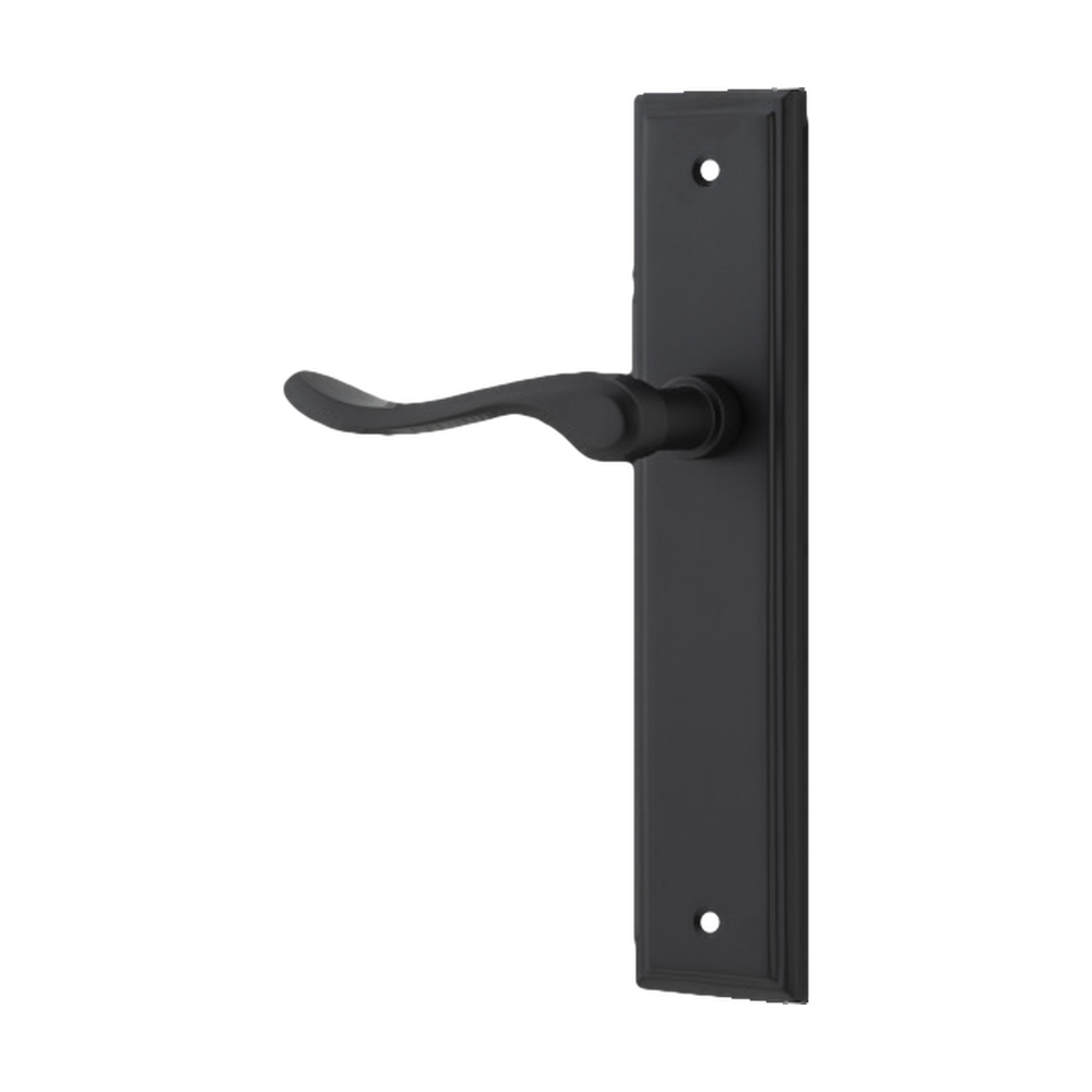 Door Lever Stirling Stepped Latch Left Hand Fixed Matt Black L116xP65mm BPH237xW50mm in Matt Black
