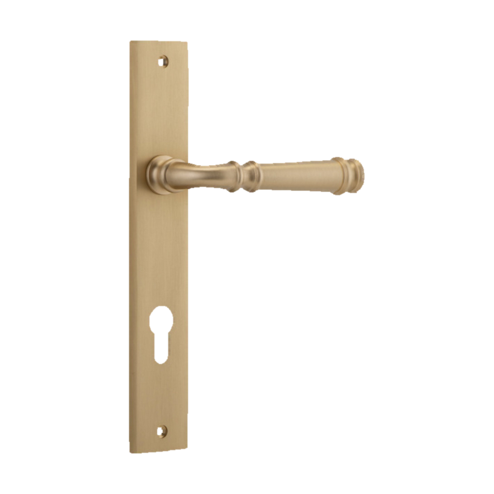 Door Lever Verona Rectangular Euro Brushed Brass CTC85mm H240xW38xP59mm in Brushed Brass