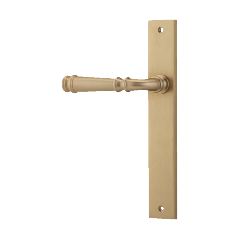 Door Lever Verona Rectangular Latch Left Hand Fixed Brushed Brass L122xP56mm BPH240xW38mm in Brushed Brass