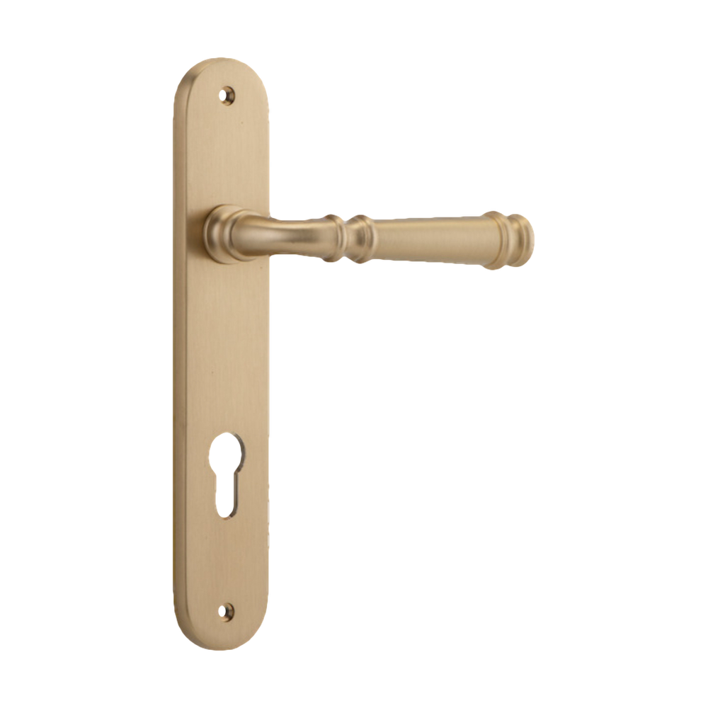 Door Lever Verona Oval Euro Brushed Brass CTC85mm H237xW50xP59mm in Brushed Brass