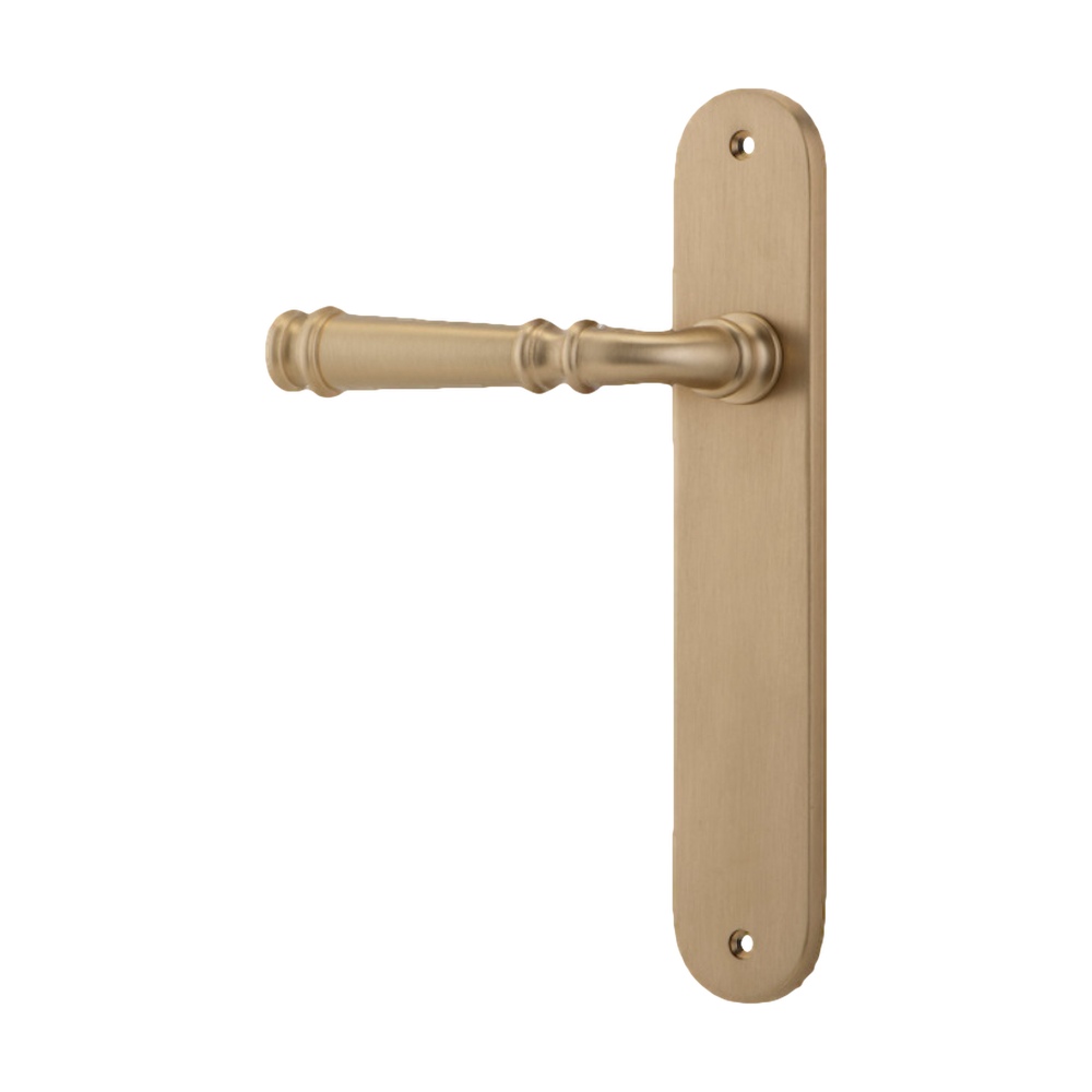 Door Lever Verona Oval Latch Left Hand Fixed Brushed Brass L122xP56mm BPH240xW40mm in Brushed Brass