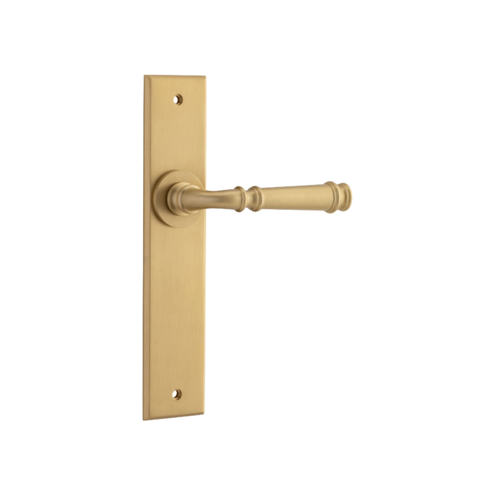 Door Lever Verona Chamfered Latch Brushed Brass H240xW50xP59mm in Satin Brass