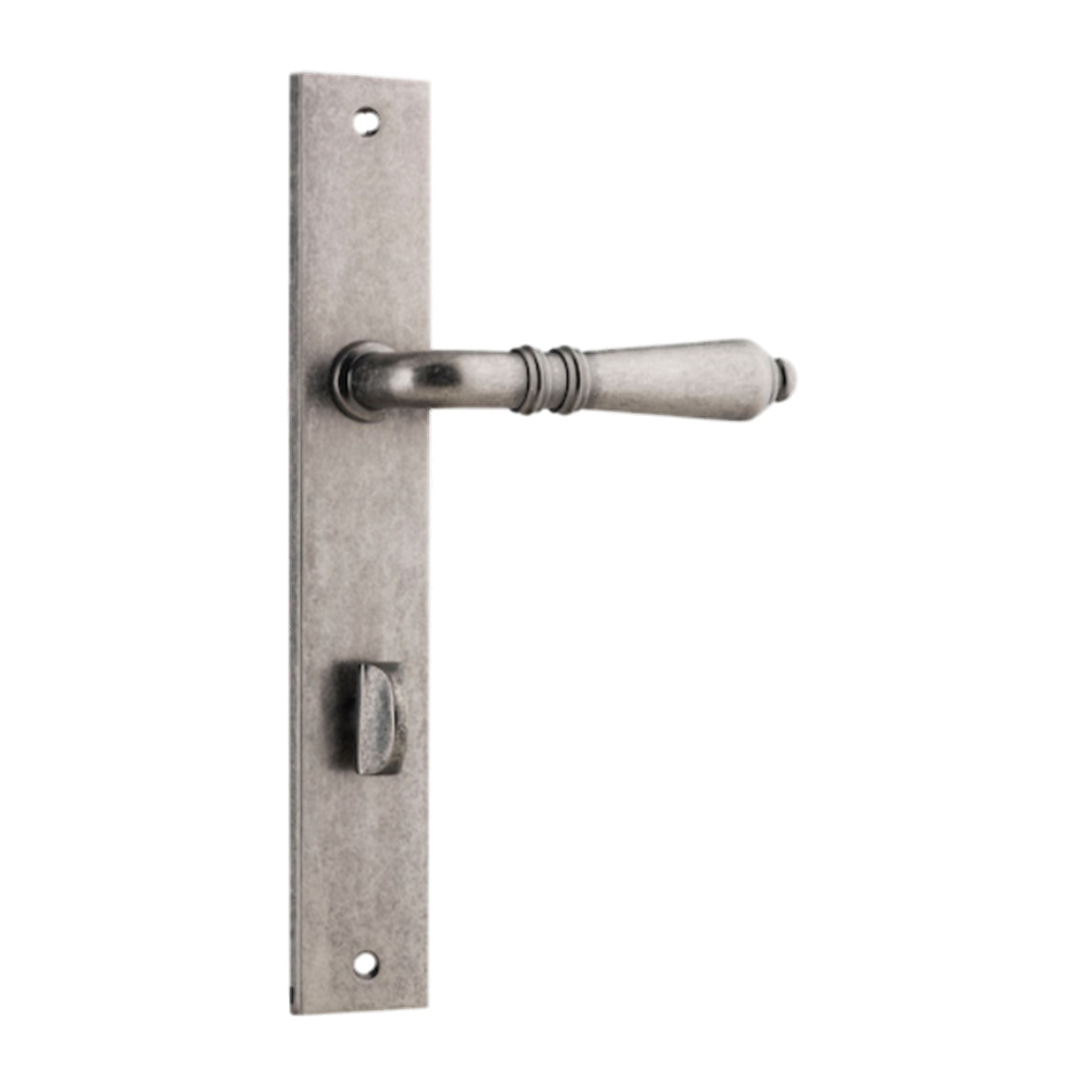 Door Lever Sarlat Rectangular Privacy Distressed Nickel CTC85mm H240xW38xP55mm in Distressed Nickel
