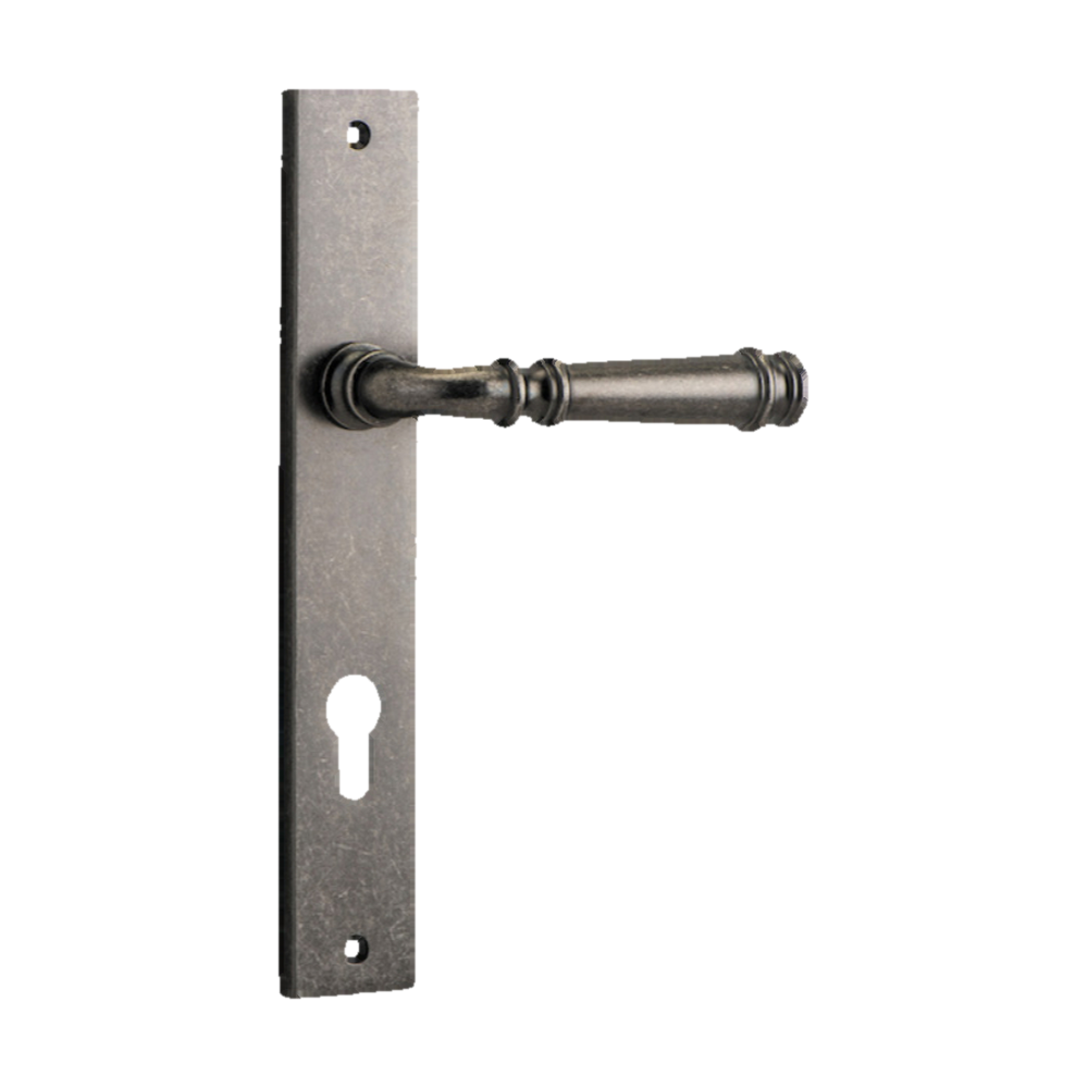 Door Lever Verona Rectangular Euro Distressed Nickel CTC85mm H237xW50xP59mm in Distressed Nickel