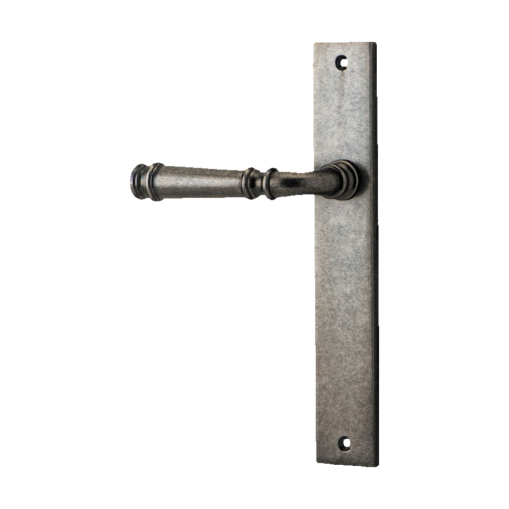 Door Lever Verona Rectangular Latch Left Hand Fixed Distressed Nickel L122xP56mm BPH240xW38mm in Distressed Nickel