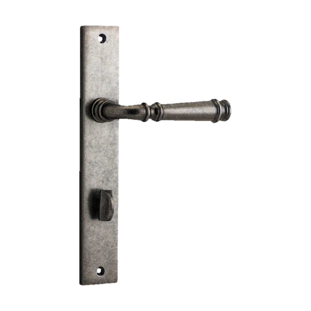 Door Lever Verona Rectangular Privacy Distressed Nickel CTC85mm H237xW50xP59mm in Distressed Nickel