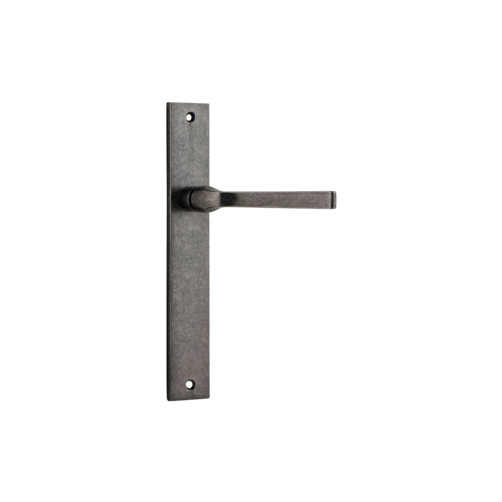 Door Lever Annecy Rectangular Latch Pair Distressed Nickel L117xP63mm BPH240xW38mm in Distressed Nickel