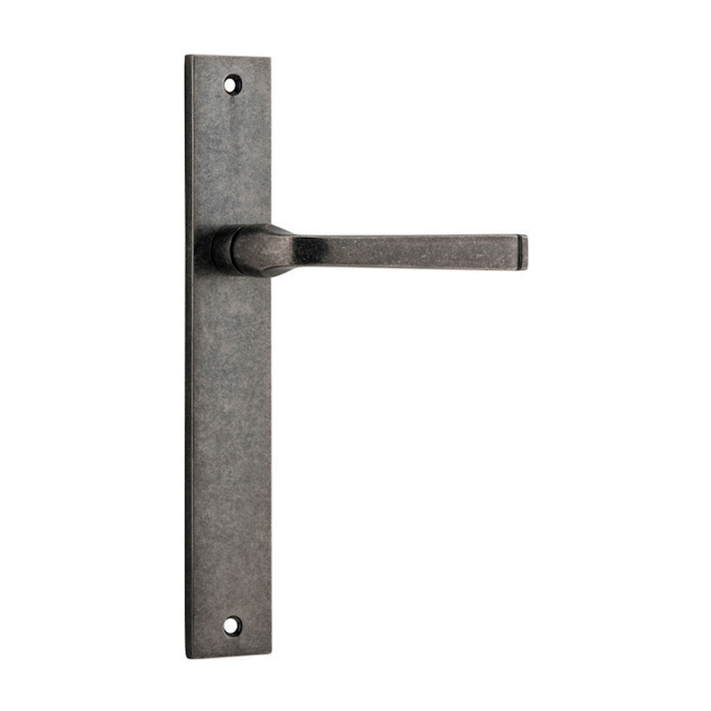 Door Lever Annecy Rectangular Latch Pair Distressed Nickel L117xP63mm BPH240xW38mm in Distressed Nickel