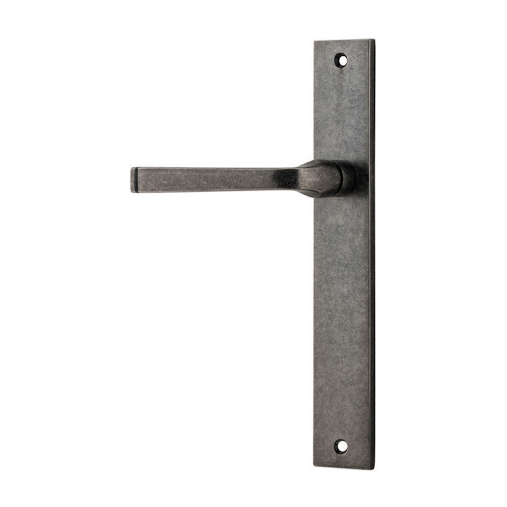 Door Lever Annecy Rectangular Latch Left Hand Fixed Distressed Nickel L117xP63mm BPH240xW38mm in Distressed Nickel
