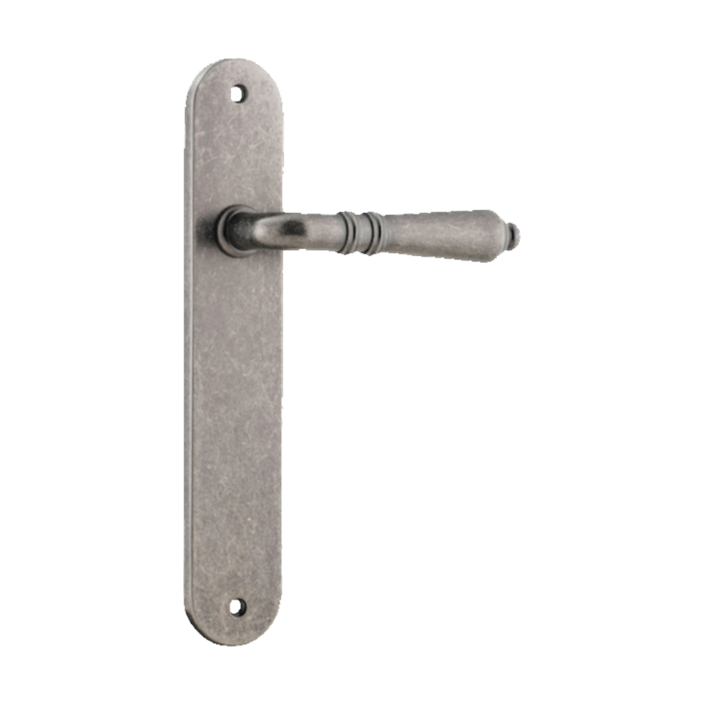 Door Lever Sarlat Oval Euro Distressed Nickel CTC85mm H230xW40xP55mm in Distressed Nickel