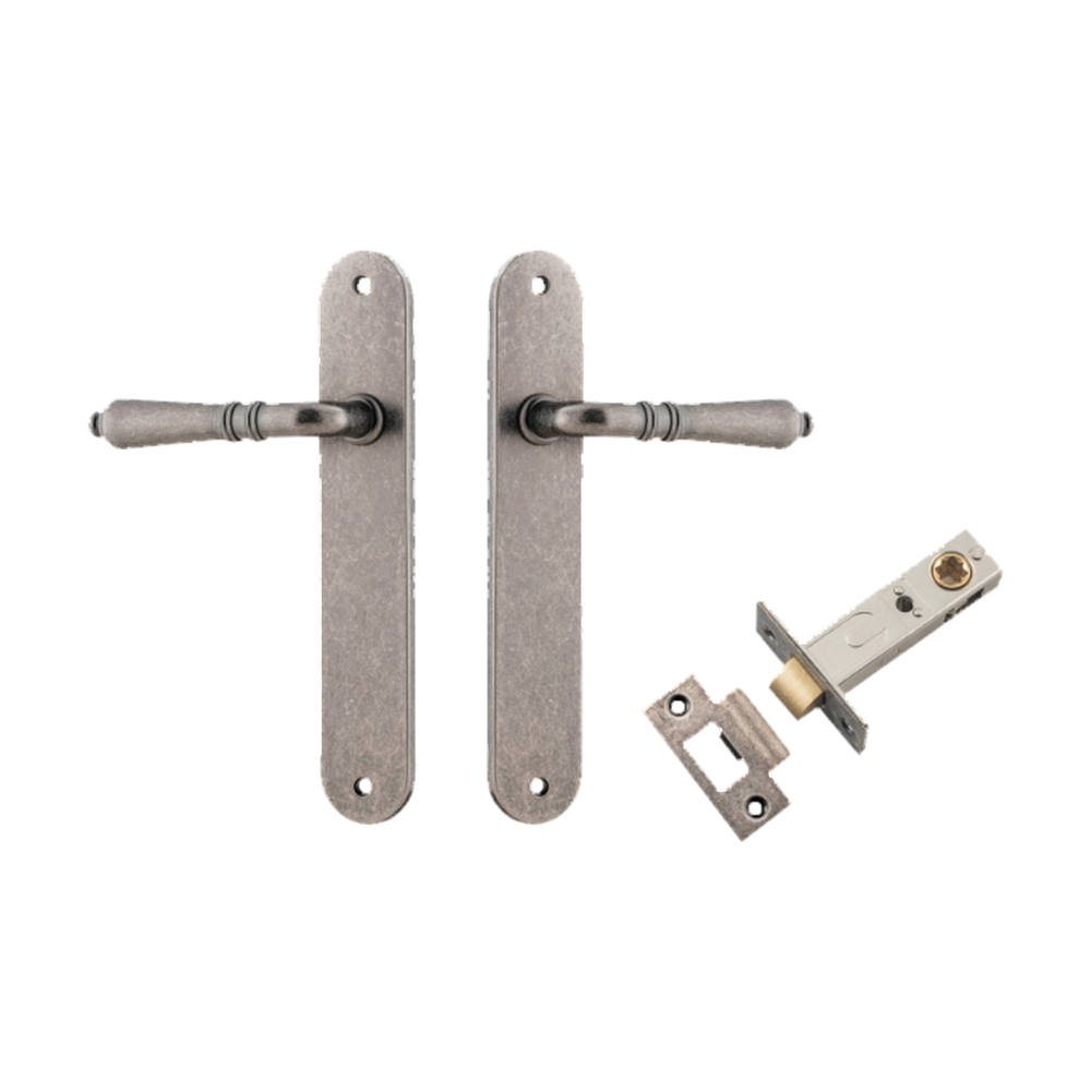 Door Lever Sarlat Oval Latch Distressed Nickel H240xW40xP55mm Passage Kit Tube Latch Split Cam 'T' Striker Distressed Nickel Backset 60mm in Distressed Nickel