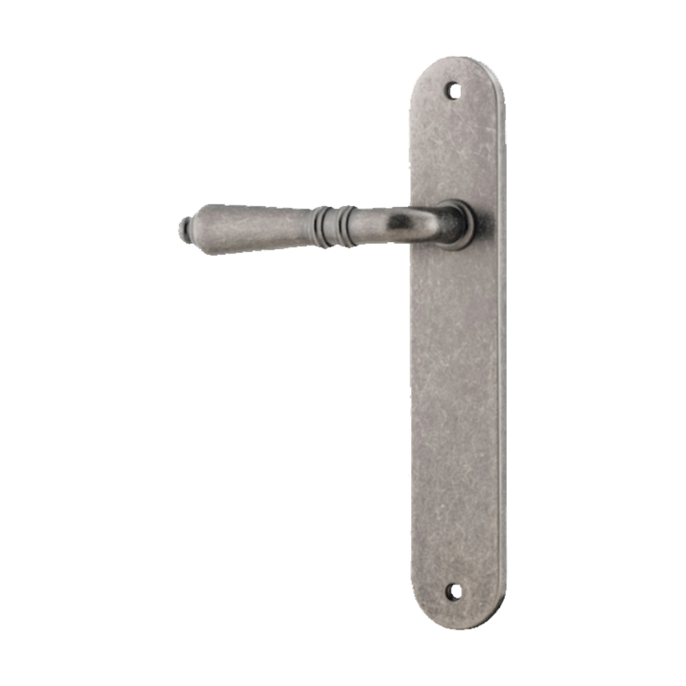 Door Lever Sarlat Oval Latch Left Hand Fixed Distressed Nickel L111xP53mm BPH240xW40mm in Distressed Nickel