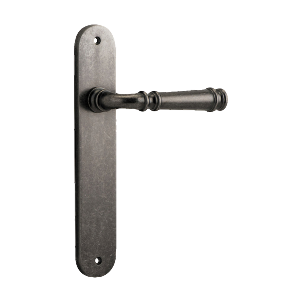 Door Lever Verona Oval Latch Distressed Nickel H237xW50xP59mm in Distressed Nickel