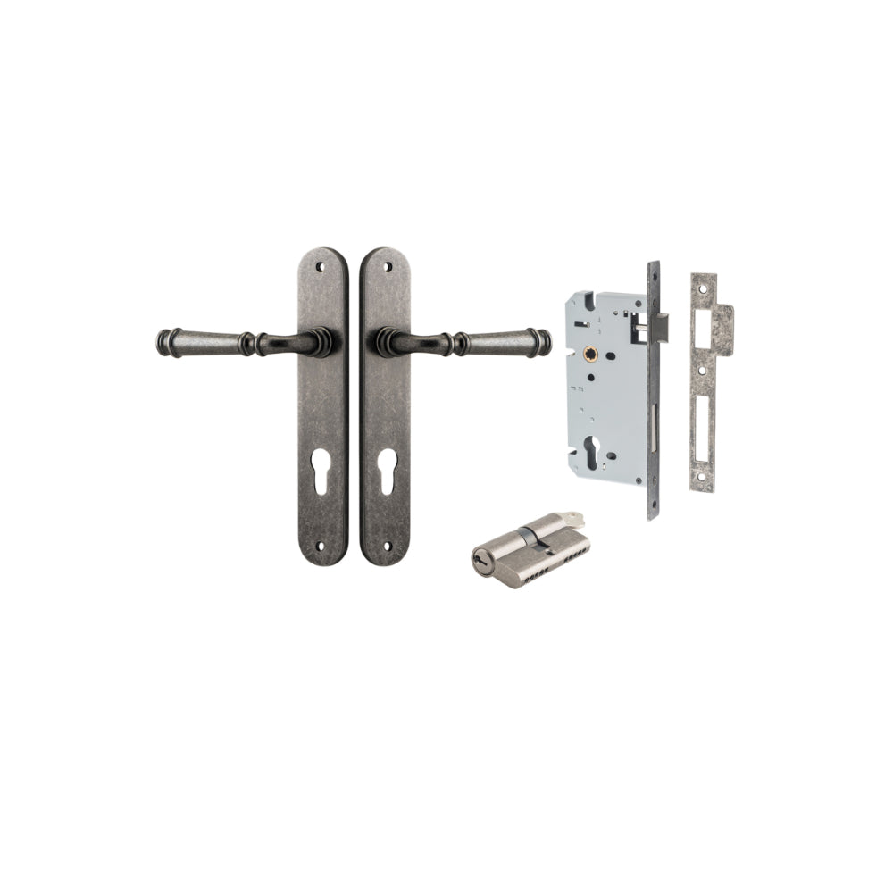Door Lever Verona Oval Euro Distressed Nickel CTC85mm H240xW40xP59mm Entrance Kit Mortice Lock Euro Distressed Nickel CTC85mm Backset 60mm, Euro Cylinder Dual Function 5 Pin Distressed Nickel L65mm KA1 in Distressed Nickel