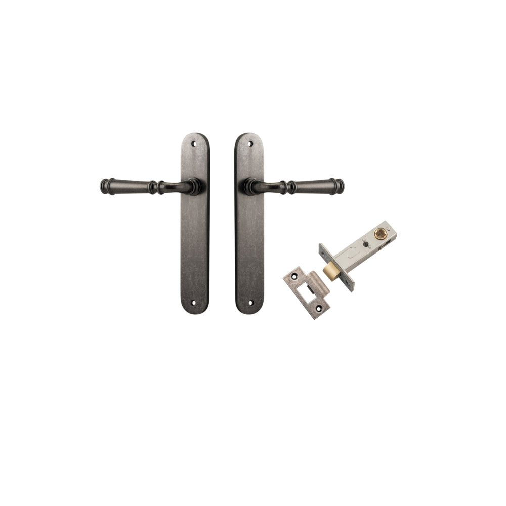 Door Lever Verona Oval Latch Distressed Nickel H240xW40xP59mm Passage Kit Tube Latch Split Cam 'T' Striker Distressed Nickel Backset 60mm in Distressed Nickel