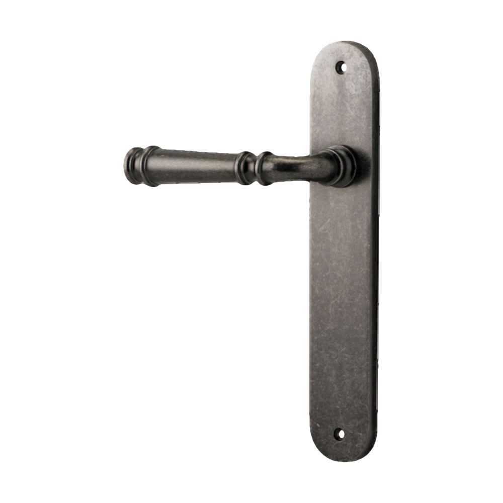 Door Lever Verona Oval Latch Left Hand Fixed Distressed Nickel L122xP56mm BPH240xW40mm in Distressed Nickel