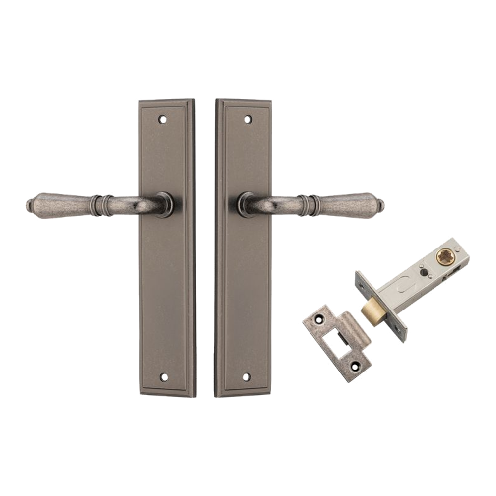 Door Lever Sarlat Stepped Distressed Nickel Passage Kit in Distressed Nickel