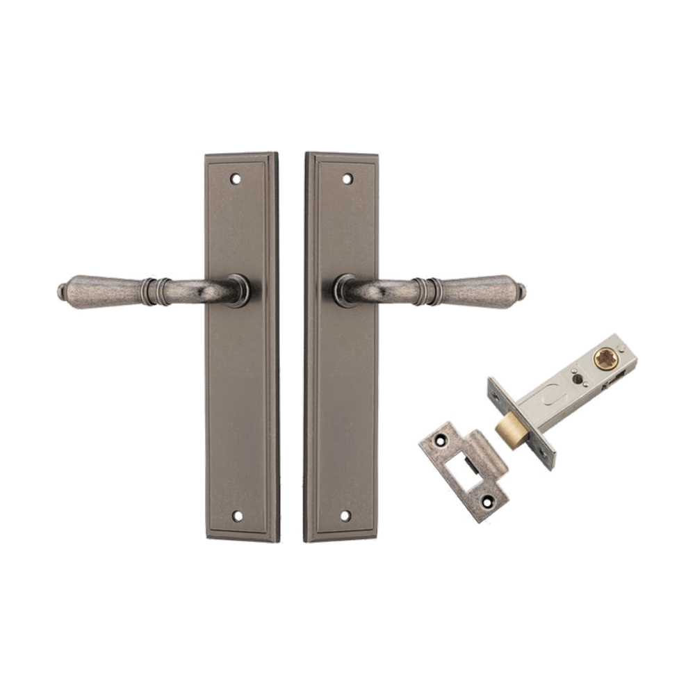 Door Lever Sarlat Stepped Distressed Nickel Passage Kit in Distressed Nickel