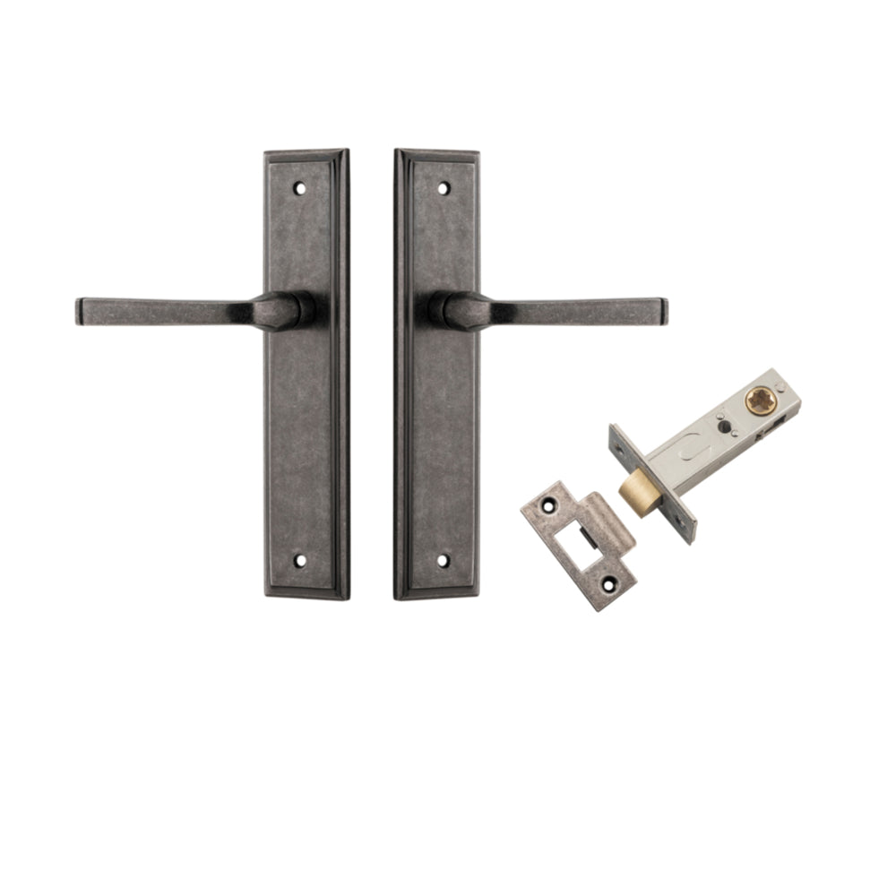 Door Lever Annecy Stepped Latch Distressed Nickel H240xW50xP65mm Passage Kit Tube Latch Split Cam 'T' Striker Distressed Nickel Backset 60mm in Distressed Nickel