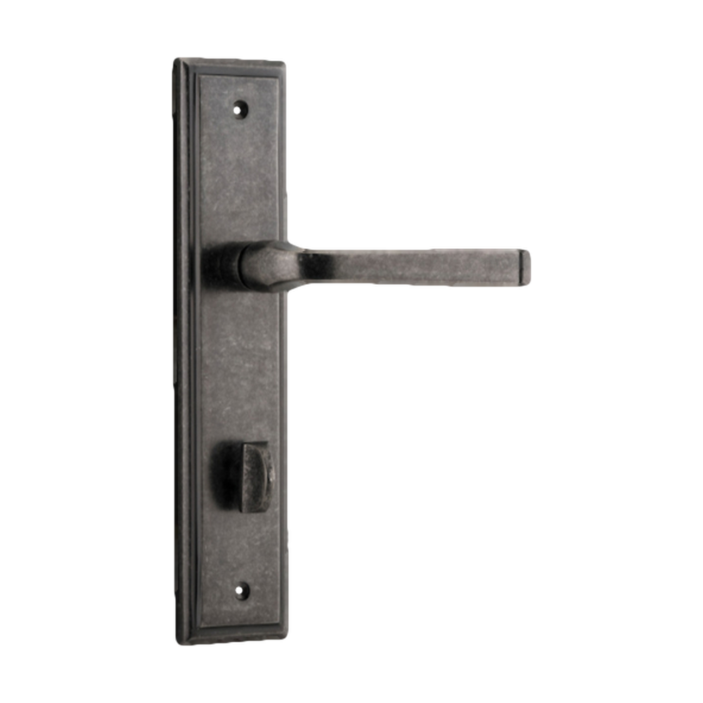 Door Lever Annecy Stepped Privacy Distressed Nickel CTC85mm H237xW50xP65mm in Distressed Nickel