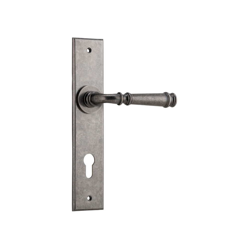 Door Lever Verona Chamfered Euro Distressed Nickel CTC85mm H240xW50xP59mm in Distressed Nickel