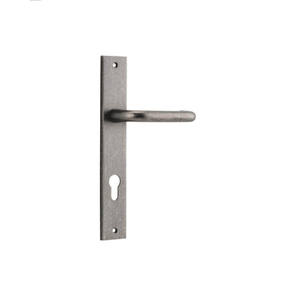 Door Lever Oslo Rectangular Euro Distressed Nickel CTC85mm H237xW50xP57mm in Distressed Nickel