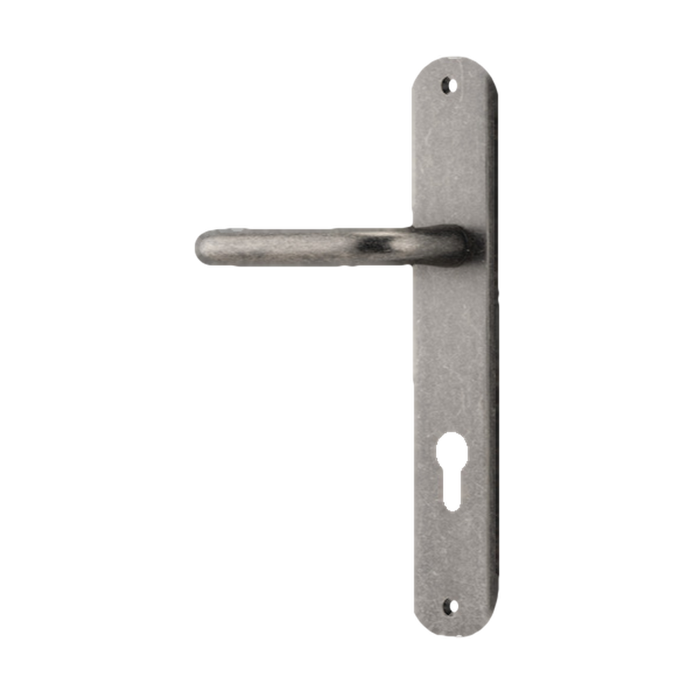 Door Lever Oslo Return Oval Latch Left Hand Fixed Distressed Nickel L118xP54mm BPH240xW40mm in Distressed Nickel