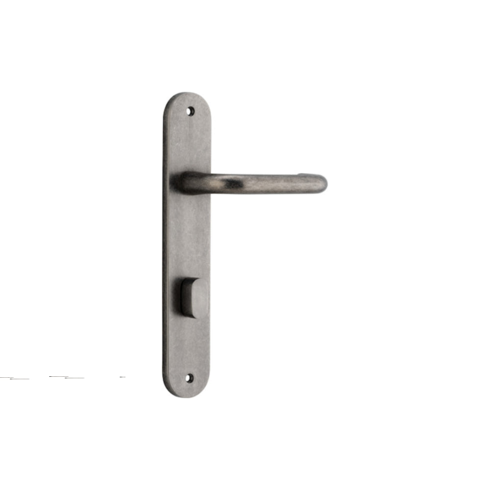 Door Lever Oslo Oval Privacy Distressed Nickel CTC85mm H230xW40xP57mm in Distressed Nickel