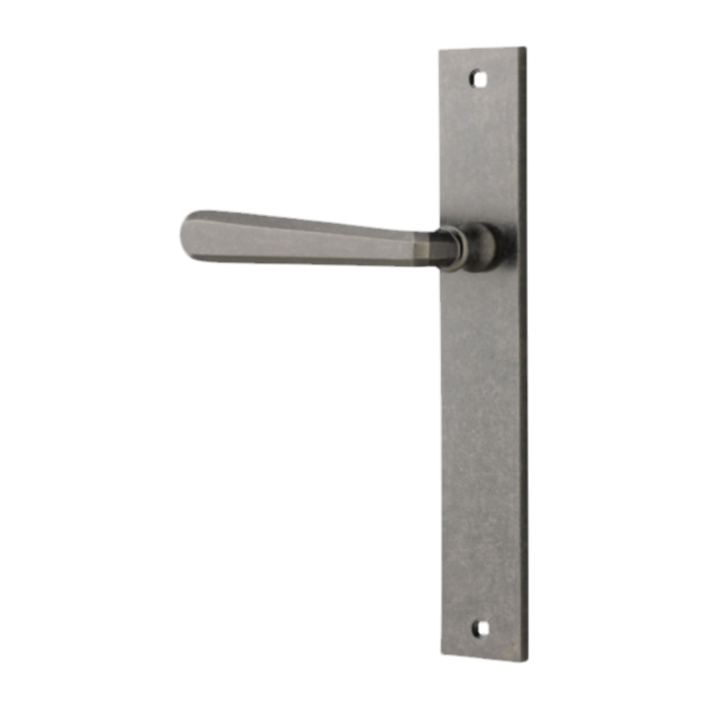 Door Lever Copenhagen Rectangular Latch Left Hand Fixed Distressed Nickel L120xP57mm BPH240xW38mm in Distressed Nickel