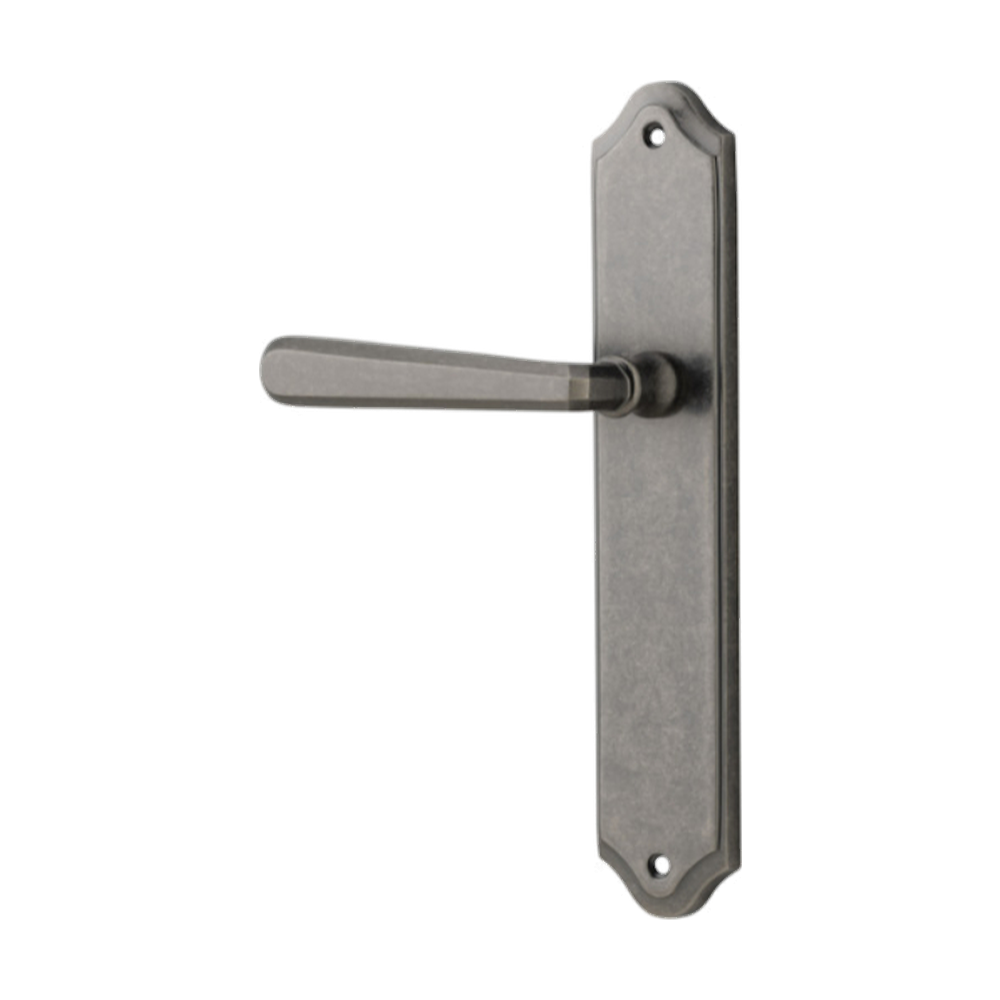 Door Lever Copenhagen Shouldered Latch Left Hand Fixed Distressed Nickel L120xP59mm BPH250xW48mm in Distressed Nickel