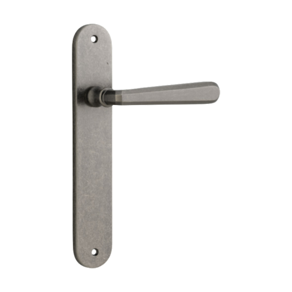 Door Lever Copenhagen Oval Latch Pair Distressed Nickel H240xW40xP61mm in Distressed Nickel