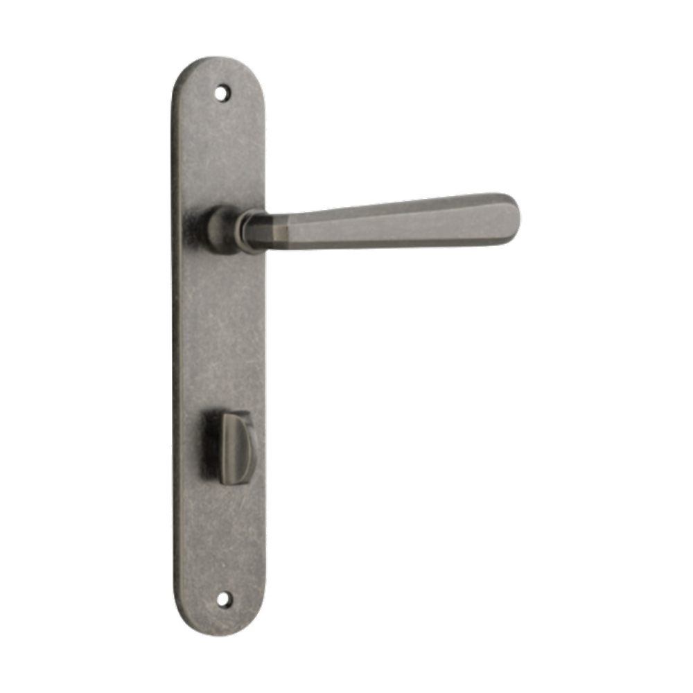 Door Lever Copenhagen Oval Privacy Pair Distressed Nickel CTC85mm H240xW40xP61mm in Distressed Nickel