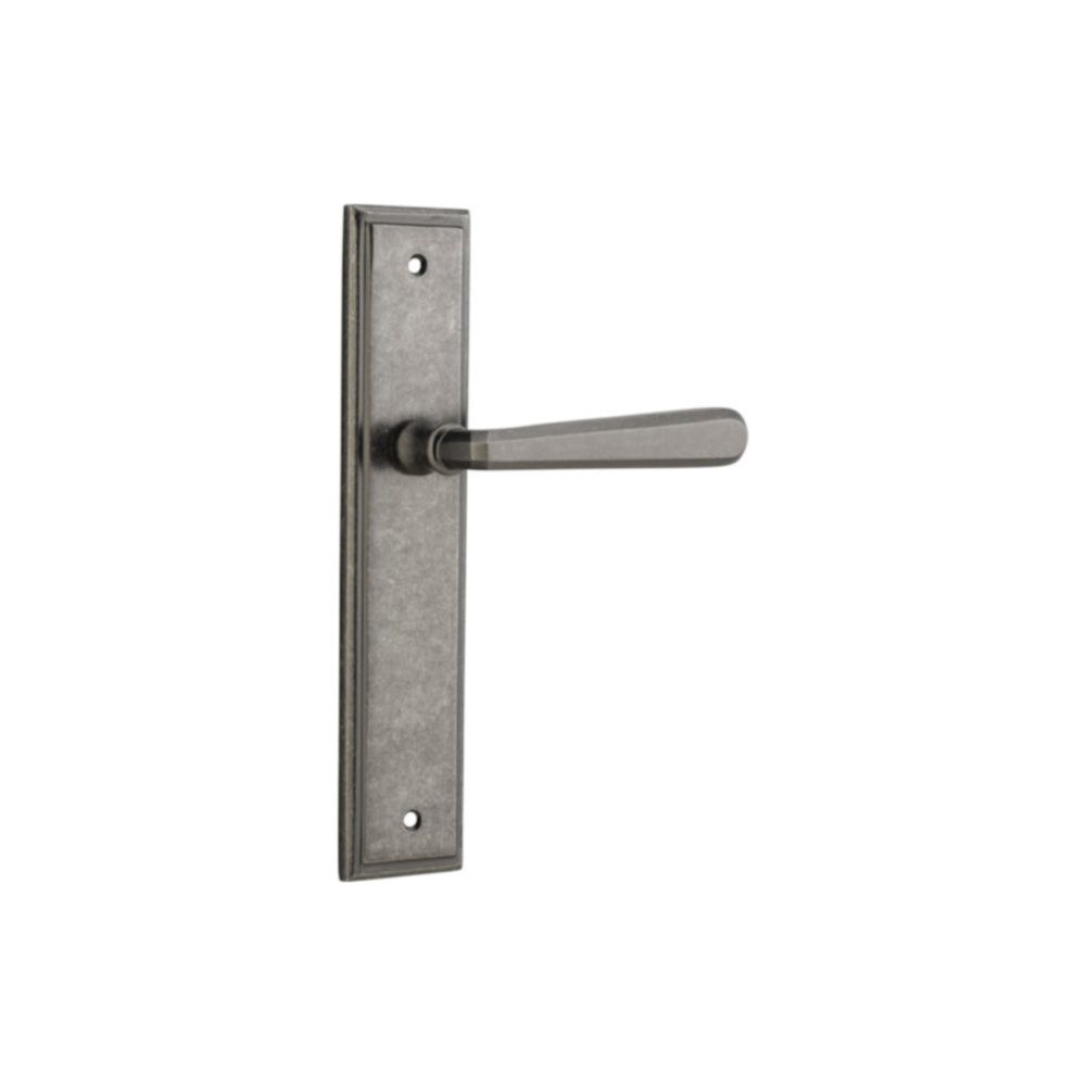 Door Lever Copenhagen Stepped Latch Pair Distressed Nickel H237xW50xP61mm in Distressed Nickel