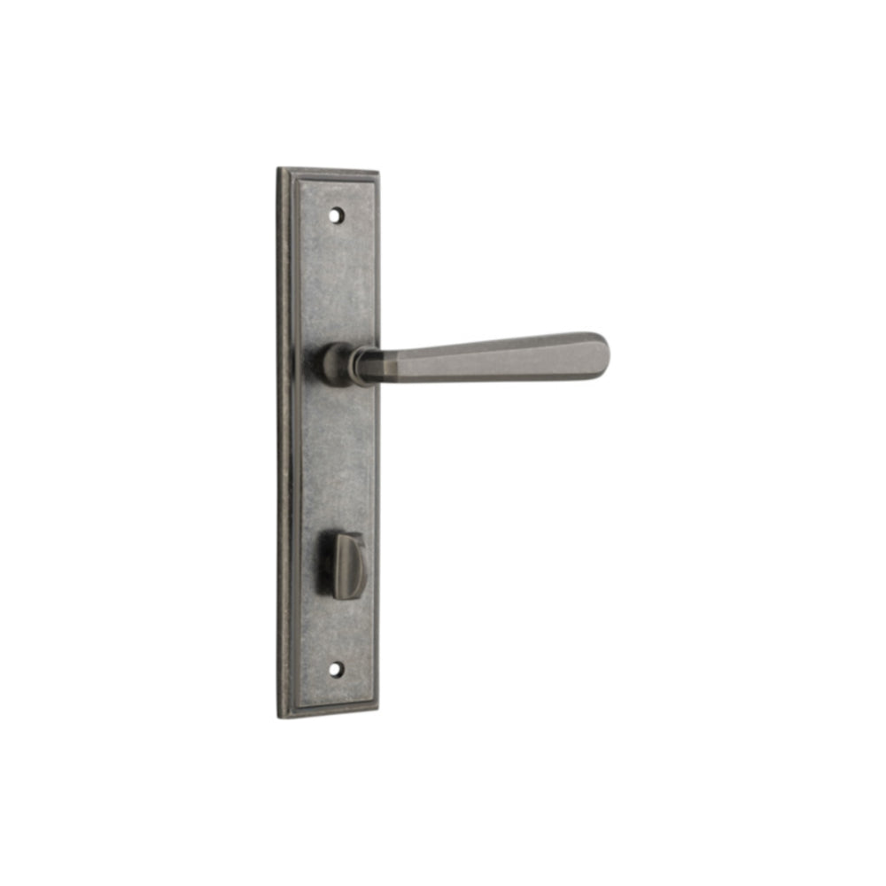 Door Lever Copenhagen Stepped Privacy Pair Distressed Nickel CTC85mm H237xW50xP61mm in Distressed Nickel