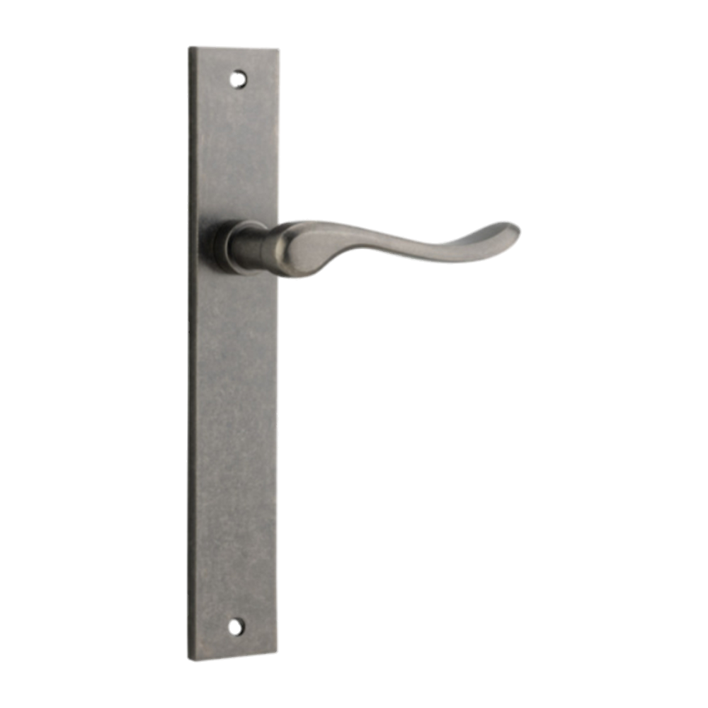 Door Lever Stirling on Long Backplate Pair Distressed Nickel H240xW38xP64mm in Distressed Nickel